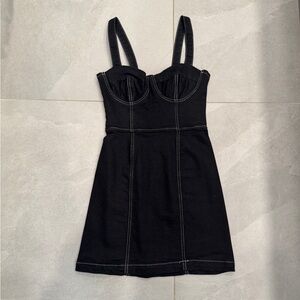 Reformation Black Denim Mini Dress with White Stitching